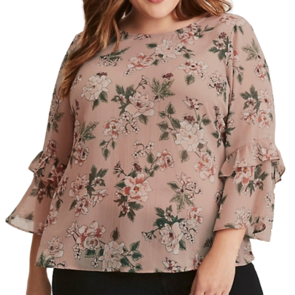 Torrid Chiffon Strapy Back Ruffle Blouse